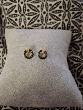 LAGOS Black and Gold Circle Drop Earrings